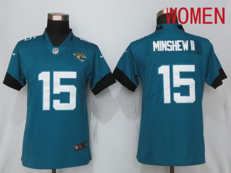 Women Jacksonville Jaguars 15 Minshew ll Green Nike Vapor Untouchable Limited Playe NFL Jerseys
